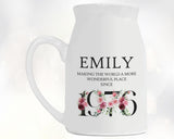 50th Birthday Gift for Women - Wonderful since 1975 Small Personalised Flower Pot Vase 50 Gift for Her Ladies Floral Design Mum Nan BND50