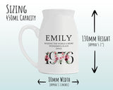 50th Birthday Gift for Women - Wonderful since 1975 Small Personalised Flower Pot Vase 50 Gift for Her Ladies Floral Design Mum Nan BND50