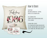 40th Birthday Gift for Women - Personalised 1986 Birthday Cushion Age 40 Gift for Her Ladies Floral Design Mum Daughter Sister Forty BNC40C