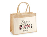90th Birthday Gift For Women Personalised Jute Bag - Gift For Her Floral Tote Bag Gifts - Ninety 90 Fabulous Since 1935 Shopping Bag BNC90T