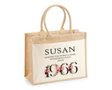 60th Birthday Gift For Women Personalised Jute Bag - Gift For Her Floral Tote Bag Gifts - Sixty 60 Wonderful Since 1965 Shopping Bag BND60T