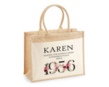 70th Birthday Gift For Women Personalised Jute Bag - Gift For Her Floral Tote Bag Gifts Seventy 70 Wonderful Since 1955 Shopping Bag BND70T