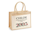 21st Birthday Gift For Women Personalised Jute Bag - Gift For Her Floral Tote Bag - Twenty One 21 Wonderful Since 2004 Shopping Bag BND21T