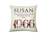 60th Birthday Gift for Women - Personalised 1965 Birthday Cushion Age 60 Gift for Her - Ladies Floral Age Design Mum Nan Gran Sixty BND60C