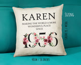 70th Birthday Gift for Women - Personalised 1955 Birthday Cushion Age 70 Gift for Her - Ladies Floral Design Mum Nan Gran Seventy BND70C