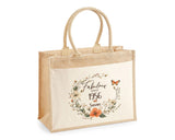 70th Birthday Gift For Women Personalised Jute Bag - Gift For Her Floral Tote Bag Gifts - Seventy 70 Fabulous Since 1955 Shopping Bag BNL70T