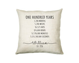 100th Birthday Gift for Men - Personalised Birthday Cushion Age 100 Gift for Him Mens Years Months Weeks Design Dad Grandad Hundred BNE100C