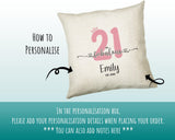 21st Birthday Gift for Women 21 and Fabulous Est 2004 Personalised Birthday Cushion Gift for Her Ladies Pink Design Grand Daughter BNH21C