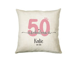 50th Birthday Gift for Women 50 and Fabulous Est 1975 Personalised Birthday Cushion Gift for Her Ladies Pink Design Mum Nanny Fifty BNH50C