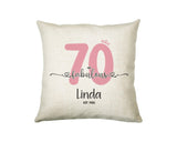 70th Birthday Gift for Women 70 and Fabulous Est 1955 Personalised Birthday Cushion Gift for Her Ladies Pink Design Mum Nanny Seventy BNH70C