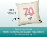 70th Birthday Gift for Women 70 and Fabulous Est 1955 Personalised Birthday Cushion Gift for Her Ladies Pink Design Mum Nanny Seventy BNH70C