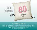 80th Birthday Gift for Women 80 and Fabulous Est 1945 Personalised Birthday Cushion Gift for Her Ladies Pink Design Mum Nanny Eighty BNH80C