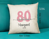 80th Birthday Gift for Women 80 and Fabulous Est 1945 Personalised Birthday Cushion Gift for Her Ladies Pink Design Mum Nanny Eighty BNH80C