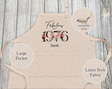 50th Birthday Gift for Women - Personalised Apron Happy Birthday Age 30 Gift for Her - Ladies Floral Design Daughter Niece Fifty BNC50AP