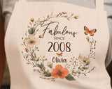 18th Birthday Gift for Her - Personalised Apron Fabulous Since 2007 Gift for Women Ladies Floral Butterfly Design Daughter Eighteen BNL18