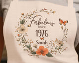 50th Birthday Gift for Women - Personalised Apron Fabulous Since 1975 Gift for Her - Ladies Floral Butterfly Design Mum Nan Fifty BNL50