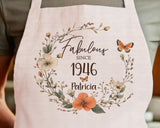 80th Birthday Gift for Women - Personalised Apron Fabulous Since 1945 Gift for Her - Ladies Floral Butterfly Design Mum Nan Eighty BNL80