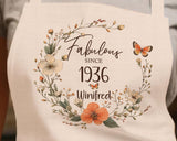 90th Birthday Gift for Women - Personalised Apron Fabulous Since 1935 Gift for Her - Ladies Floral Butterfly Design Mum Nan Ninety BNL90