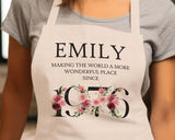 50th Birthday Gift for Women - Personalised Apron Wonderful Sincey 1975 50 Gift for Her - Ladies Floral Design Daughter Mum Fifty BND50AP