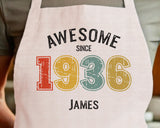 Personalised Apron for Mens 90th Birthday Gift for Him - Awesome Since 1935 90 Man Gift - Retro Year Design Son Brother Dad Ninety BNG90