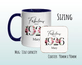 100th Birthday Gift for Women - Fabulous Since 1925 Personalised Coffee Mug Coaster 100 Gift for Her - Ladies Floral Design Nan Gran BNC100M