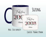 18th Birthday Gift for Her - Fabulous Since 2007 Personalised Coffee Mug Coaster Age 60 Gift for Women Ladies Floral Design Daughter BNC18M
