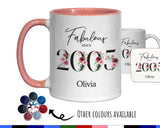 21st Birthday Gift for Her - Fabulous Since 2004 Personalised Coffee Mug Coaster Age 21 Gift for Women Ladies Floral Design Daughter BNC21M