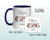 40th Birthday Gift for Women - Fabulous Since 1985 Personalised Coffee Mug Coaster Age 40 Gift for Her - Ladies Floral Design Mum Nan BNC40M