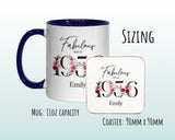 70th Birthday Gift for Women - Fabulous Since 1955 Personalised Coffee Mug Coaster Age 70 Gift for Her - Ladies Floral Design Mum Nan BNC70M