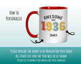 90th Birthday Gift for Men - Awesome Since 1935 Personalised Coffee Mug Coaster Age 90 Gift for Him - Retro Number Design Grandad Dad BNG90M