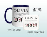18th Birthday Gift for Her - Wonderful Since 2007 Personalised Coffee Mug Coaster Age 60 Gift for Women Ladies Floral Design Daughter BND18M
