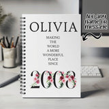 18th Birthday Gift for Her - Personalised Birthday Notebook 2007 Gift for Women - Ladies Floral Design Daughter Sister Eighteen BND18NB