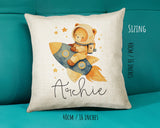 Baby Gift for New Mum - Personalised Name Cushion - Bear & Rocket Theme for Nursery SMC003