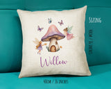 Baby Gift for New Mum - Personalised Name Cushion - Fairy Toadstool Theme for Nursery SMC045