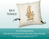 Baby Gift for New Mum - Personalised Name Cushion - Watercolour Giraffe Theme for Nursery SMC047