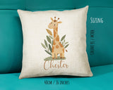 Baby Gift for New Mum - Personalised Name Cushion - Watercolour Giraffe Theme for Nursery SMC047