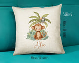 Baby Gift for New Mum - Personalised Name Cushion - Watercolour Monkey Theme for Nursery SMC048