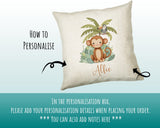 Baby Gift for New Mum - Personalised Name Cushion - Watercolour Monkey Theme for Nursery SMC048