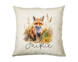 Fox Gift for Woodland Animal Lovers - Personalised Name Cushion - Watercolour Fox Theme SMC055