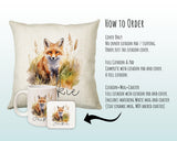 Fox Gift for Woodland Animal Lovers - Personalised Name Cushion - Watercolour Fox Theme SMC055