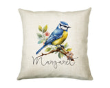 Bluetit Cushion Gift for Bird Lovers Watchers - Personalised Name Pillow - Watercolour Bluetit Theme SMC056