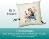 Sparrow Cushion Gift for Bird Lovers Watchers - Personalised Name Pillow - Watercolour Sparrow Theme SMC059