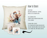 Sparrow Cushion Gift for Bird Lovers Watchers - Personalised Name Pillow - Watercolour Sparrow Theme SMC059