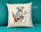 Koala Gift for Animal Lovers - Personalised Name Cushion - Watercolour Koala Bear Theme SMC060