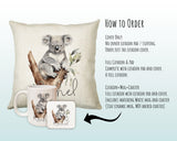 Koala Gift for Animal Lovers - Personalised Name Cushion - Watercolour Koala Bear Theme SMC060