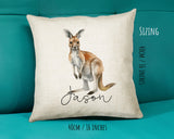 Kangaroo Gift for Animal Lovers - Personalised Name Cushion - Watercolour Kangaroo Theme SMC061
