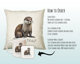 Otter Gift for Animal Lovers - Personalised Name Cushion - Watercolour Sea Otter Theme SMC062