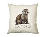 Otter Gift for Animal Lovers - Personalised Name Cushion - Watercolour Sea Otter Theme SMC062