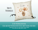 Baby Gift for New Mum - Personalised Name Cushion - Bear & Balloons Theme for Nursery SMC002