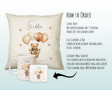 Baby Gift for New Mum - Personalised Name Cushion - Bear & Balloons Theme for Nursery SMC002